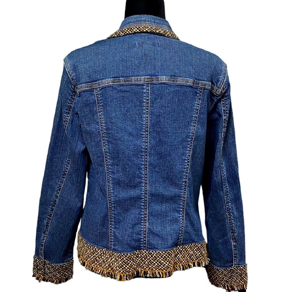 nwt Coldwater Creek Long Sleeve Denim Jacket with Boucle Fringe in Women's Sz 18 - Picture 3 of 6